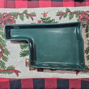 Frankoma Relish/Snack Server Oklahoma Shaped Green BP Holiday Christmas Kitchen